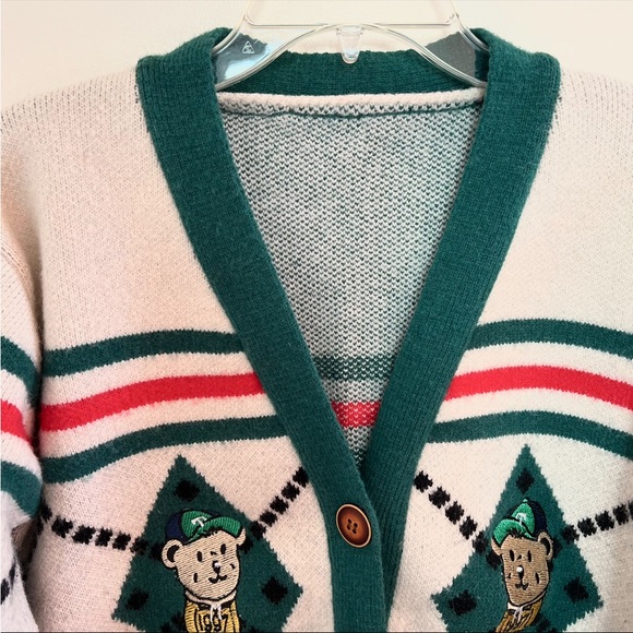 Multicolored Green & Off White V-neck Cardigan - Picture 2 of 9